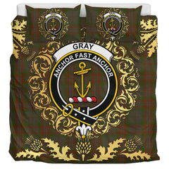 Gray Tartan Crest Bedding Set - Golden Thistle Style