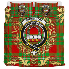 Grierson Tartan Crest Bedding Set - Golden Thistle Style
