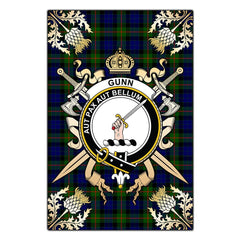 Gunn Modern Tartan Crest Black Garden Flag - Gold Thistle Style