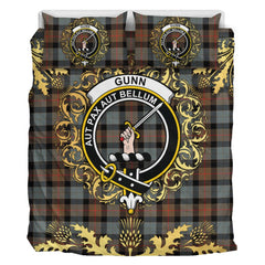 Gunn Weathered Tartan Crest Bedding Set - Golden Thistle Style