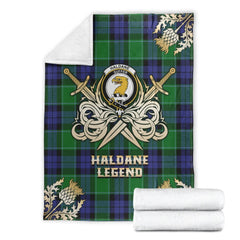 Haldane Tartan Gold Courage Symbol Blanket