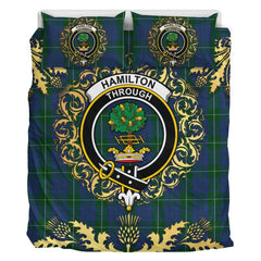 Hamilton Hunting Tartan Crest Bedding Set - Golden Thistle Style
