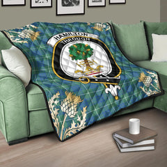Hamilton Hunting Ancient Tartan Crest Premium Quilt - Gold Thistle Style
