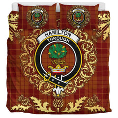 Hamilton Red Tartan Crest Bedding Set - Golden Thistle Style