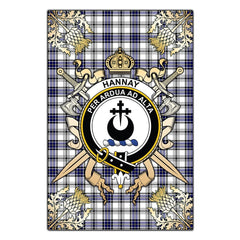 Hannay Modern Tartan Crest Black Garden Flag - Gold Thistle Style