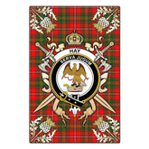 Hay Modern Tartan Crest Black Garden Flag - Gold Thistle Style