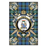 Hope Tartan Crest Black Garden Flag - Gold Thistle Style
