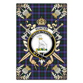 Hunter Modern Tartan Crest Black Garden Flag - Gold Thistle Style