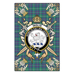 Inglis Ancient Tartan Crest Black Garden Flag - Gold Thistle Style