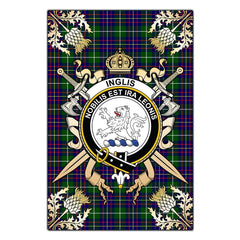Inglis Modern Tartan Crest Black Garden Flag - Gold Thistle Style