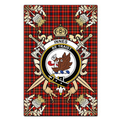 Innes Modern Tartan Crest Black Garden Flag - Gold Thistle Style