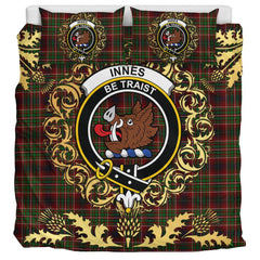 Innes of Cowie Tartan Crest Bedding Set - Golden Thistle Style