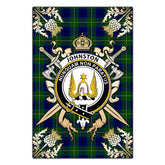Johnston Modern Tartan Crest Black Garden Flag - Gold Thistle Style