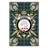 Kennedy Modern Tartan Crest Black Garden Flag - Gold Thistle Style