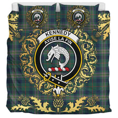 Kennedy Modern Tartan Crest Bedding Set - Golden Thistle Style