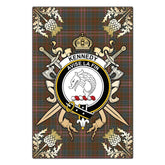 Kennedy Weathered Tartan Crest Black Garden Flag - Gold Thistle Style