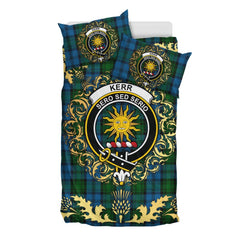 Kerr Hunting Tartan Crest Bedding Set - Golden Thistle Style