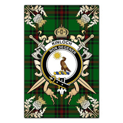 Kinloch Tartan Crest Black Garden Flag - Gold Thistle Style