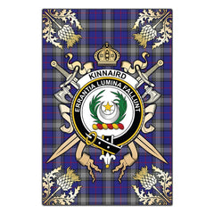 Kinnaird Tartan Crest Black Garden Flag - Gold Thistle Style