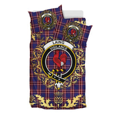 Laing of Archiestown Tartan Crest Bedding Set - Golden Thistle Style