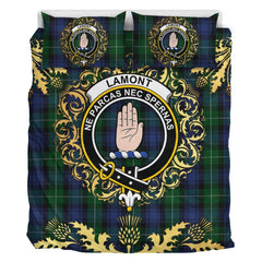 Lamont 2 Tartan Crest Bedding Set - Golden Thistle Style