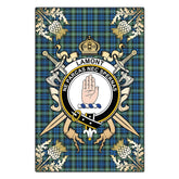 Lamont Ancient Tartan Crest Black Garden Flag - Gold Thistle Style