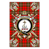 Langlands Tartan Crest Black Garden Flag - Gold Thistle Style