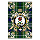 Learmonth Tartan Crest Black Garden Flag - Gold Thistle Style