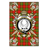 Leask Tartan Crest Black Garden Flag - Gold Thistle Style