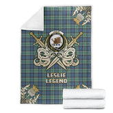 Leslie Hunting Ancient Tartan Gold Courage Symbol Blanket
