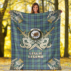 Leslie Hunting Ancient Tartan Gold Courage Symbol Blanket