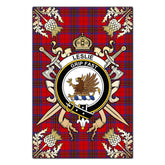 Leslie Modern Tartan Crest Black Garden Flag - Gold Thistle Style