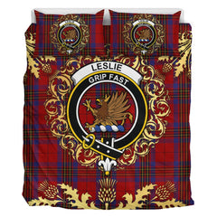 Leslie Red Tartan Crest Bedding Set - Golden Thistle Style