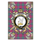 Lindsay Ancient Tartan Crest Black Garden Flag - Gold Thistle Style