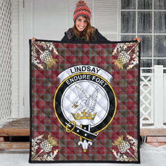 Lindsay Weathered Tartan Crest Premium Quilt - Gold Thistle Style