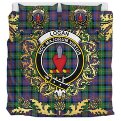 Logan Ancient Tartan Crest Bedding Set - Golden Thistle Style