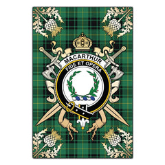 MacArthur Ancient Tartan Crest Black Garden Flag - Gold Thistle Style