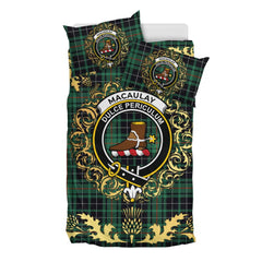 MacAulay Hunting Ancient Tartan Crest Bedding Set - Golden Thistle Style
