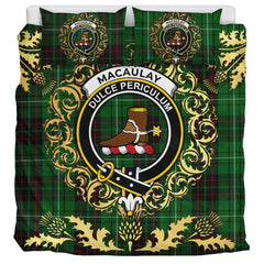 MacAulay of Lewis Tartan Crest Bedding Set - Golden Thistle Style