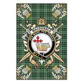 MacDonald Lord of the Isles Hunting Tartan Crest Black Garden Flag - Gold Thistle Style