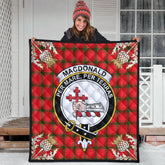 MacDonald of Sleat Tartan Crest Premium Quilt - Gold Thistle Style
