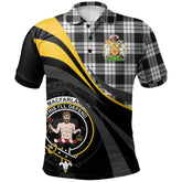MacFarlane Black White Ancient Tartan Polo Shirt - Royal Coat Of Arms Style