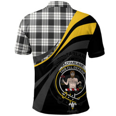MacFarlane Black White Ancient Tartan Polo Shirt - Royal Coat Of Arms Style