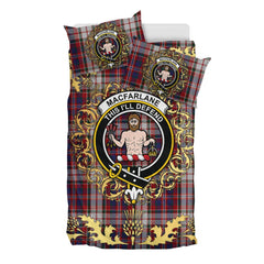 MacFarlane Dress Tartan Crest Bedding Set - Golden Thistle Style