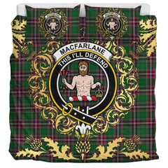 MacFarlane Hunting Tartan Crest Bedding Set - Golden Thistle Style