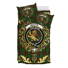 MacFie Hunting Tartan Crest Bedding Set - Golden Thistle Style