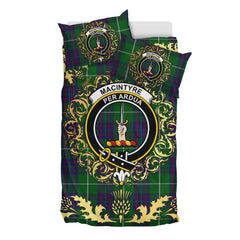 MacIntyre Hunting Tartan Crest Bedding Set - Golden Thistle Style