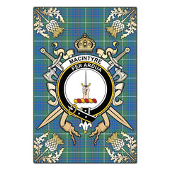 MacIntyre Hunting Ancient Tartan Crest Black Garden Flag - Gold Thistle Style