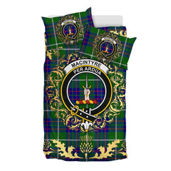 MacIntyre Hunting Modern Tartan Crest Bedding Set - Golden Thistle Style