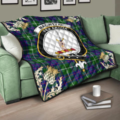 MacIntyre Hunting Modern Tartan Crest Premium Quilt - Gold Thistle Style